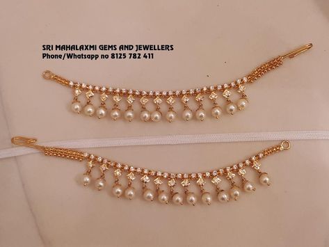 Chepasavarallu Gold Designs, Chepasavarallu Gold, Chempasaralu Designs Gold, Champaswaralu Designs Gold, Matilu Designs Gold, Matilu Designs, Ear Chain, Pearl Jewelry Design, Antique Bridal Jewelry