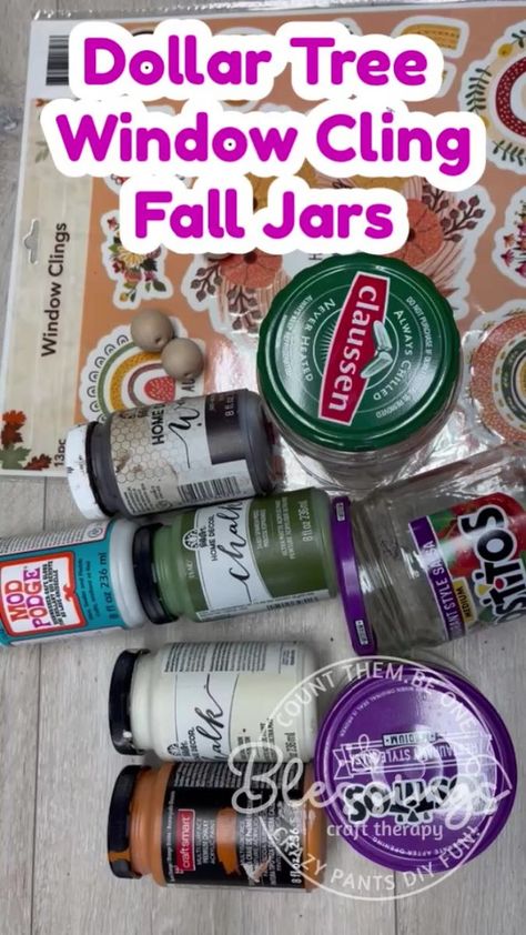 Fall Jars, Craft Therapy, Window Cling, Fall Projects, Upcycled Crafts, Window Clings, Mom Boss, Dollar Tree Diy, Diy Videos