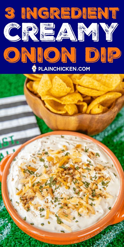 3 Ingredient Creamy Onion Dip - such an easy game day recipe! Hellmann's/Best Foods Mayonnaise, Lipton Recipe Secrets Onion Soup Mix and sour cream. Can make a day in advance and refrigerate until serving. SO easy and SOOO delicious!! Onion Soup Mix Dip Sour Cream, Onion Dip Recipe Easy Lipton, Lipton Onion Soup Mix Dip, French Onion Soup Mix Dip, French Onion Dip Mix Recipes, Lipton Onion Dip Recipe, French Onion Dip Recipe Lipton, Mayonnaise Dip Recipes, Onion Chip Dip Recipes