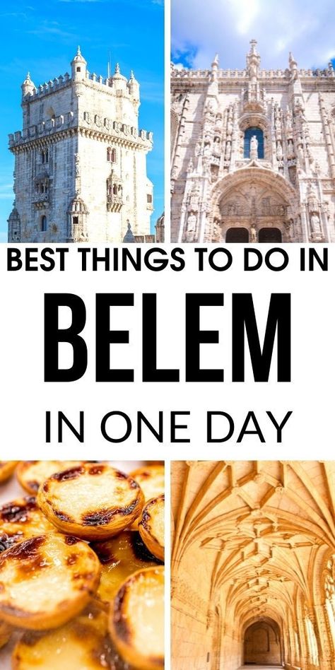 Collage of pictures from Belem - Belem Tower, Jeronimos Monastery, and Pastel de Nata Belem Lisbon, Belem Portugal, Belem Tower, Evora Portugal, Lisbon Portugal Travel, Travel Wisdom, Portugal Vacation, Places In Portugal, Portugal Travel Guide