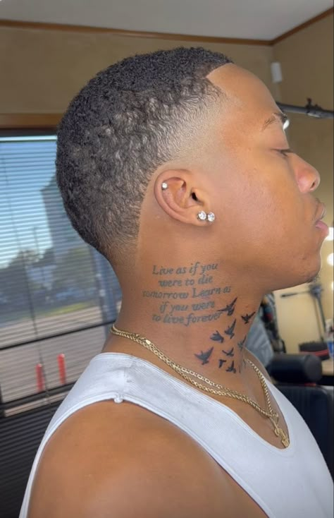 Blonde Taper Fade, Under Chest Tattoo Men, Men Tattoo Ideas With Meaning, Low Cut Fade Black Men, Buzz Cut Women Black, Short Hair Black Men, Small Neck Tattoos Men, Men Neck Tattoo Ideas, Taper Fade Black