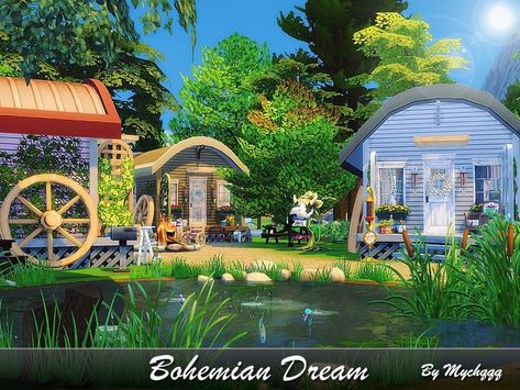 Sims 4 Bohemian, Boho Trailer, Boho Style Curtains, Bohemian Painting, The Sims 4 Lots, Sims Building, Casas The Sims 4, Bohemian House, The Sims 4 Download