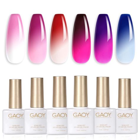 GAOY Color Changing Gel Nail Polish Set of 6 Temperature Changing Colors Including Red Pink Purple Mood Changing Gel Manicure Gel Nail Set, Color Change Nail Polish, Color Changing Nails, Manicure Gel, Blue Polish, Nail Polish Set, Gel Nail Polish Set, Gel Polish Colors, Manicure Kit