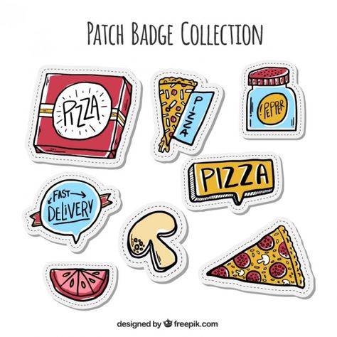 Stickers pack of hand drawn pizza | Free Vector #Freepik #freevector Pizza Stickers Printable, Pizza Sticker Design, Hot Dog Pizza, Destiny Quotes, Comic Bubble, Cartoons 80s 90s, Doodle Girl, Pizza Art, Pop Art Comic