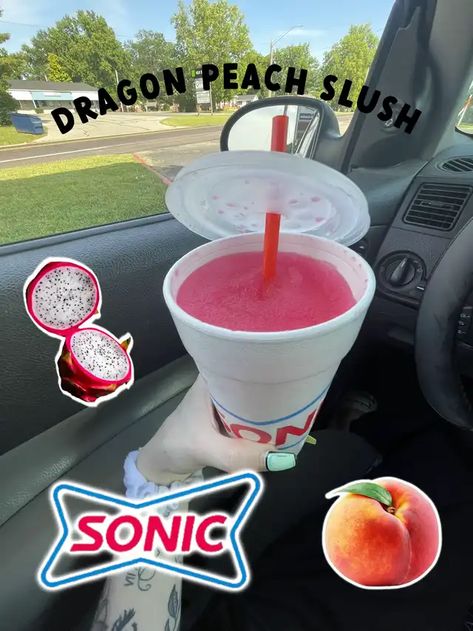 The Dragon Peach Slush from Sonic! 🍑🐉 | Gallery posted by Fawn Siri | Lemon8 Sonic Slushies Combinations, Sonic Slush Combinations, Sonic Orders, Sonic Drinks Combinations Ideas, Sonic Slushies, Peach Slush, Soda Drinks Recipes, Dutch Drinks, Sonic Gallery