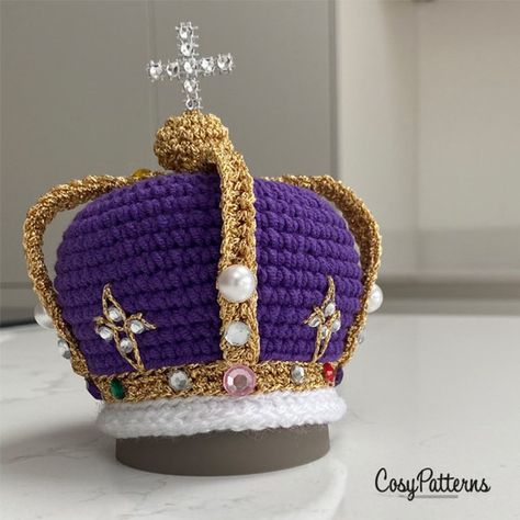 Miniature Royal Crown Crochet PATTERN PDF Instant Download - Etsy Ireland Crochet King Crown, Catholic Crochet, Royal Crochet, Crochet Teddies, Jubilee Ideas, Crown Crochet, Egg Cosy, Magic Ring Crochet, Crochet Terminology