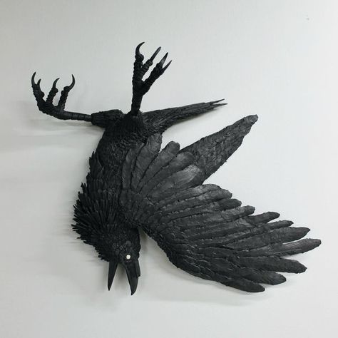 Raven Lamp, Crow Sculpture, Crow Craft, Crow Skeleton, Crow Head, Bird Totem, Laguna Clay, Animal Story, Dead Animals