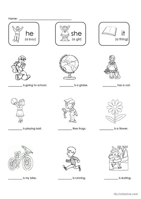 He, She, or It?: English ESL worksheets pdf & doc He She It Worksheet, Personal Pronouns, English Grammar Worksheets, Fill In The Blank, English Lessons For Kids, Grammar Worksheets, Esl Worksheets, English Class, Worksheets For Kids