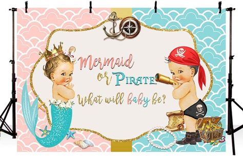 Amazon.com : MEHOFOTO Vintage Mermaid or Pirate Gender Reveal Photography Backdrop Summer Ocean Baby Shower Party Decoration Pink or Blue Gold Border Photo Studio Background Banner 7x5ft : Electronics Mermaid Or Pirate Gender Reveal, Gender Reveal Photography, Ocean Baby Showers, Photo Studio Background, Girls Birthday Party Decorations, Gender Reveal Party Decorations, Gender Reveal Decorations, Summer Ocean, Baby Shower Photos