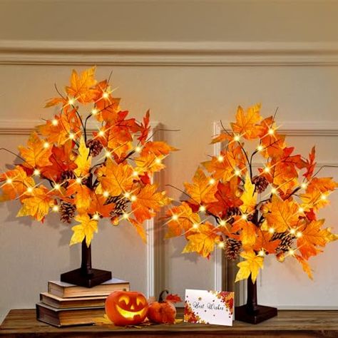 Autumn Wedding Party, Thanksgiving Decorations Table, Fall Tree Decorations, Led Bulb Design, Thanksgiving Tree, Light Up Tree, Halloween Centerpiece, Halloween Table Decorations, Fall Tree