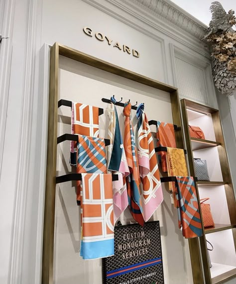 Silk Scarf Display, Clothes Rack Design, Scarves Store, Scarf Display, Retail Space Design, Unstitched Suits, Exhibition Stand Design, Stand Design, Retail Space