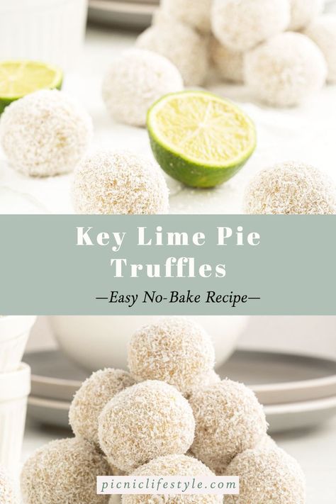 Fresh and creamy, these Key Lime Pie truffles are so easy to make and are perfect for summer parties and picnics. Summer dessert ideas | key lime desserts | key lime pie | picnic desserts | truffle recipes Key Lime Truffles Recipe, Key Lime Truffles, Lime Truffles, Key Lime Dessert, Olympic Snacks, Bake Sell, Summer Truffles, Summer Dessert Ideas, Lime Dessert