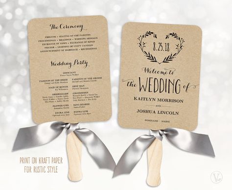 Printable wedding fan program template. This INSTANT DOWNLOAD printable wedding fan program template is affordable and stylish. You can edit and print as many as you need. Print on kraft paper for rustic glam style or white/cream paper for a modern classic style. One column wedding party Rustic Antler Wedding, Wedding Fan Programs, Diy Wedding Fans, Diy Wedding Program Fans, Fan Programs, Printable Wedding Program Template, Ring Bearer Flower Girl, Wedding Fan, Printable Wedding Programs