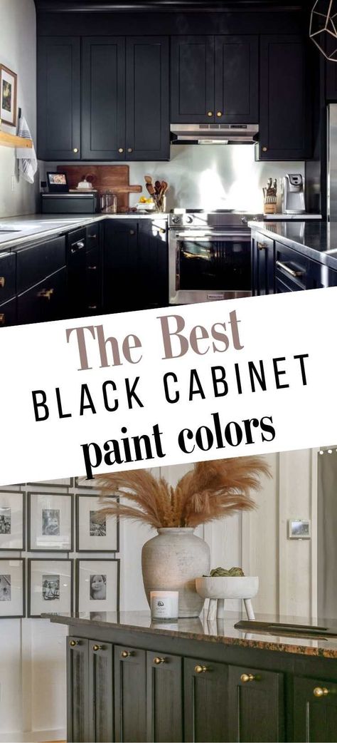 Paint Colors For Kitchen Cabinets, Colors For Kitchen Cabinets, Black Paint Colors, Paint Colors For Kitchen, Best Paint For Kitchen, All Black Kitchen, Painted Kitchen Island, Painted China Cabinets, Beautiful Kitchen Cabinets