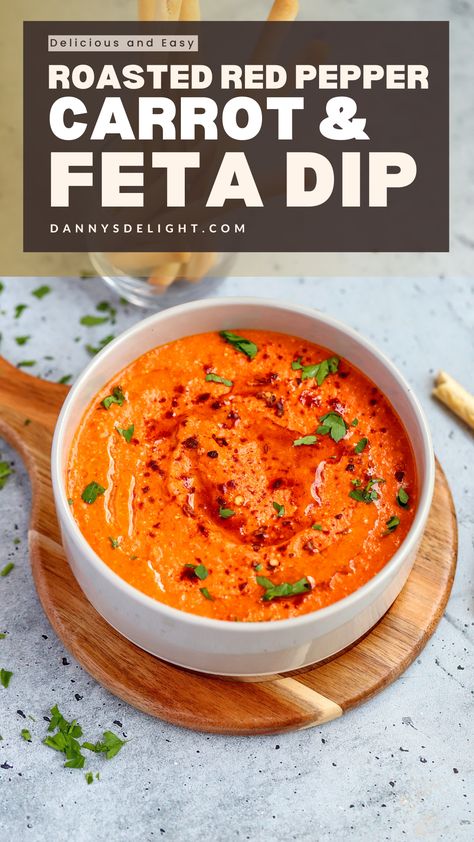 Dip into deliciousness with my Roasted Red Pepper, Carrot, and Feta Dip! 🎈 Creamy, savory, and utterly irresistible, this dip is the perfect addition to any snack spread. Whether you're hosting a party or simply snacking at home, this dip is guaranteed to be a hit with everyone. Made with love and bursting with flavor, it's the ultimate crowd-pleaser that will have your guests coming back for seconds. Get ready to dip, dunk, and devour your way to snack heaven! #DipAddict #Yummy #SnackGoals 🤤 Roasted Red Pepper Carrot And Feta Dip, Roasted Red Pepper And Feta Dip, Roasted Carrot Dip, Carrot Dip Recipes, Roasted Red Pepper Feta Dip, Hors Devours, Roasted Red Pepper Dip, Carrot Dip, Red Pepper Dip