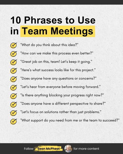 These 10 team meetings quotes encourage engagement, problem-solving, and teamwork. Great meetings lead to better collaboration and results so which one will you use moving forward? SAVE this for better team communication and tap VISIT for a high-res download! Meetings Quotes, Team Communication, Team Management, Leadership Tips, Great Leaders, Leadership Development, Leadership Skills, Meet The Team, Make Yourself