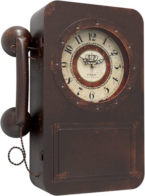 Wall Clocks Large, Old Telephone, Steampunk Home Decor, Hidden Safe, Unusual Clocks, Steampunk House, Retro Wall Clock, Retro Clock, Old Clocks