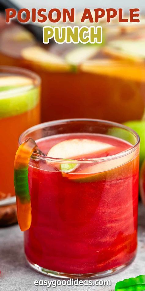 Apple Punch - make this cider punch all fall long or turn it into Poison Apple Punch for Halloween! Golden Apple Punch, Cider Punch, Apple Punch, Apple Cider Punch, Halloween Punch Recipes, Slushy Drinks, Halloween Juice, Red Punch, Non Alcoholic Punch