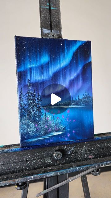 How To Paint Northern Lights Acrylic, Easy Northern Lights Painting, Northern Lights Painting Tutorial, Lights Painting, Northern Lights Art, Northern Lights Painting, Lake Painting, Oil Painters, Bob Ross