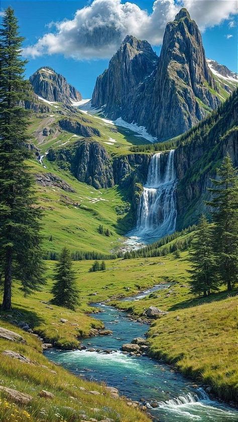 Switzerland Landscape Wallpaper, Beautiful Switzerland Nature, Switzerland Waterfalls, Mountain Switzerland, Switzerland Wallpaper, Switzerland Nature, Switzerland Mountains, Waterfall Scenery, Mountain Landscape Photography