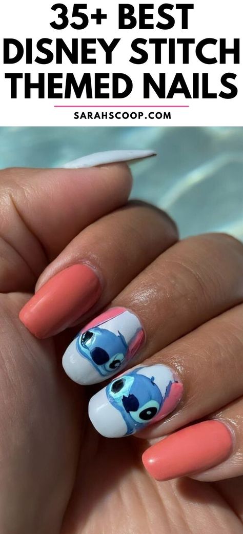 Get ready for a magical manicure with these 35+ Disney Stitch themed nail art designs!💙 #DisneyNails #StitchNails #Nails Nail Art Designs Stitch, Disney Nails Stitch, Lilo And Stitch Nail Designs, Stitch Nails Disney, Stitch Nail Designs, Stitch Nail Art, Stitch Nails, Silhouette Nails, Cartoon Nail Designs