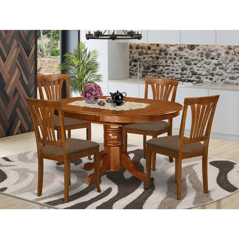 Free 2-day shipping. Buy East West Furniture 5-Piece Dining Room Table Set-Finish:Saddle Brown,Number of Items:5,Shape:Oval,Style:Microfiber Seat at Walmart.com Dinette Chairs, Dining Table With Leaf, Small Kitchen Tables, Hardwood Table, Dinette Tables, Solid Wood Dining Set, Dining Room Table Set, 4 Dining Chairs, Kitchen Fabric