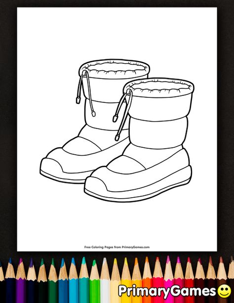 Free printable online Winter Coloring Pages eBook for use in your classroom or home from PrimaryGames. Print and color this Snow Boots coloring page. Crafts Fir Kids, Preschool January, Winter Printables Free, Winter Coloring Pages, Winter Printables, Coloring Pages Winter, Sorting Games, Coloring Page Printable, Printable Pictures