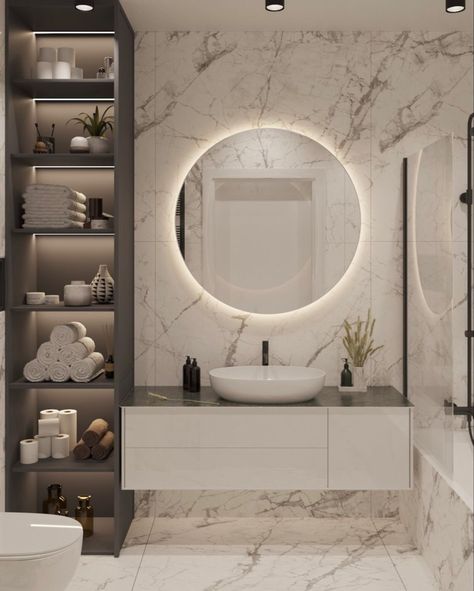 Cabinet Ideas For Bathroom, Washroom Vanity Designs, High End Bathroom, Mirror Toilet, Toilette Design, Bathroom Interior Design Modern, Toilet Room Decor, Washroom Decor, Bathroom Design Layout