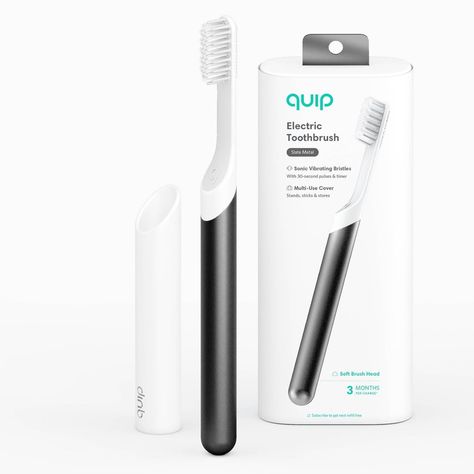 An Electric Toothbrush: Quip Metal Electric Toothbrush Starter Kit Quip Toothbrush, Kids Electric Toothbrush, Toothbrush Travel Case, American Dental Association, Sonic Electric Toothbrush, Sonic Electric, Electric Brush, Sonic Toothbrush, Travel Toothbrush