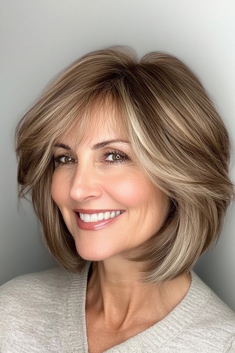 Light Brown Hair Bob, Natural Golden Blonde, Ashy Brown, Brown Bob Hair, Feathered Bob, Older Women's Hairstyles, Short Layered Bob Hairstyles, Hairstyles For Older Women, Layered Bob Short