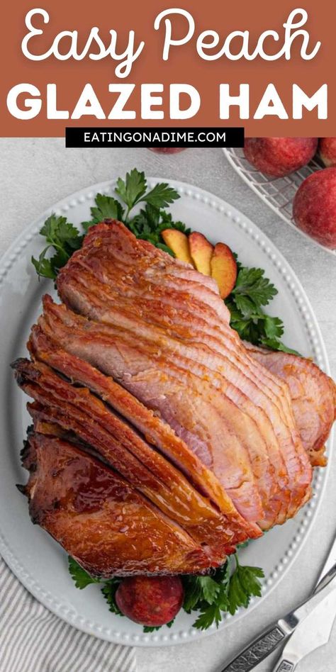 Best Glazed Ham Recipe, Peach Glazed Ham, Best Ham Glaze, Peach Preserves Recipe, Easy Ham Recipes, Dinner Ham, Peach Glaze, Glazed Peaches, Ham Dishes