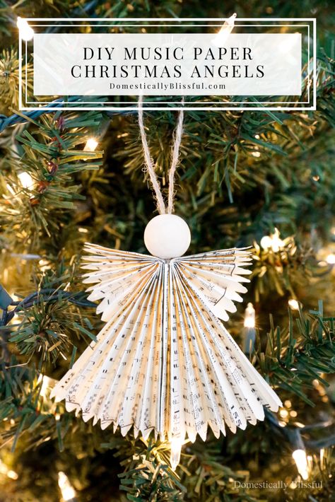 These DIY Music Paper Christmas Angels are a fun way to create beautiful new Christmas ornaments for your Christmas tree while repurposing old music paper. Pinwheel Christmas Ornament, Diy Tree Angel Topper, Sheet Music Angel Ornaments Diy, Angels Made From Sheet Music, Sheet Music Angels, Sheet Music Angels Diy, Crafts With Music Sheets, Hymnal Angels How To Make, Christmas Music Decor