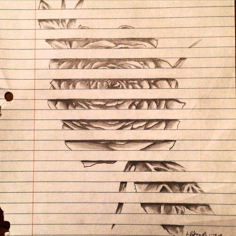 Lined Paper Sketches, Lined Paper Illusion Drawing, Your Lie In April Drawings Pencil, Drawings On Lined Paper, Art Illusions, Wanna Recreate, Hidden Art, 3d Art Drawing, Sketchbook Ideas