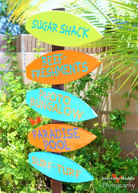 Surf's Up Birthday Party Ideas | Photo 11 of 62 | Catch My Party Up Birthday Party Ideas, Teen Beach Movie Party, Surf Shack Vbs, Surfer Party, Hawaiian Party Ideas, Lila Party, Luau Ideas, Up Birthday Party, Surf Birthday