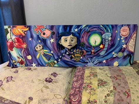 Fan Art Paintings, Coraline Paintings On Canvas, Coraline Arts And Crafts, Coraline Tunnel Painting, Coraline Acrylic Painting, Coraline Inspired Art, Painting Ideas Coraline, Fandom Paintings, Coraline Art Painting