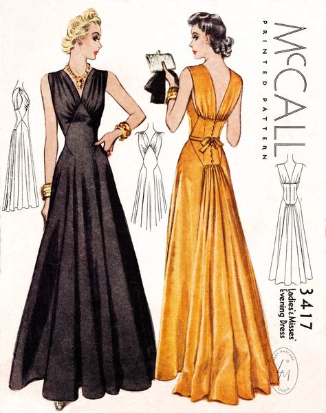 1930s evening gowns and cocktail dresses sewing patterns – Lady Marlowe Gown Patterns, Evening Gown Pattern, Vintage Evening Gowns, Patron Vintage, Gown Vintage, Gown Pattern, Vintage Dress Patterns, Evening Dress Fashion, 1930s Fashion