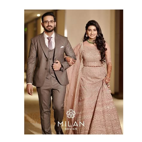 Lehenga And Suit Couple, Suit And Lehenga Combination Couple, Bride And Groom Colour Combination, Bride And Groom Dress Combination Indian, Engagement Groom Outfit Indian, Couple Reception Outfit Indian, Wedding Couple Dress Combination, Engagement Couple Dress, Engagement Portraits Poses