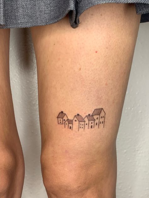 haha poked  tattoo Neighbor Tattoo Ideas, Tattoos Of Houses, Townhouse Tattoo, Cup Of Stars Hill House Tattoo, Mini House Tattoo, View Between Villages Tattoo, Village Tattoo, The View Between Villages Tattoo, Simple House Tattoo