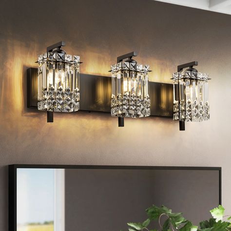 3-Light Modern Glam Bathroom Vanity Lights Crystal Wall Sconce Light for Mirror - Bed Bath & Beyond - 40767433 Modern Glam Bathroom, Crystal Bathroom, Glam Bathroom, Vanity Lights Bathroom, Crystal Wall Sconces, Dressing Mirror, Led Vanity, Ceiling Fan In Kitchen, Modern Contemporary Style