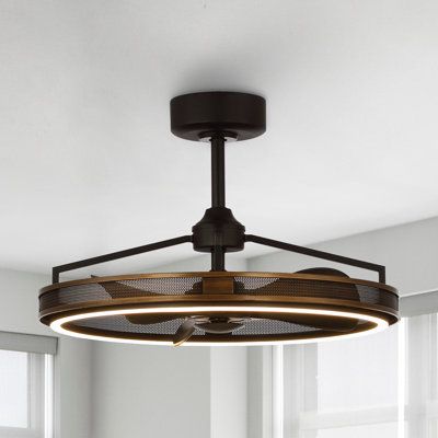 Bring a modern edge and a cool touch to your space with this 3-blade ceiling fan. It's designed for compact spaces up to 8' by 10', featuring a sleek black finish and metal canopy. The fan has a DC motor that offers six speeds, controlled by a remote for your convenience. Its reversible motor ensures optimal airflow throughout the year, while the low-noise design keeps your space comfortable and serene. An integrated LED light adds functionality, providing ample illumination for your room. This Large Ceiling Fans Bedroom, Industrial Style Ceiling Fan, Masculine Ceiling Fans, Bedroom Ceiling Fans With Light Modern, Best Bedroom Ceiling Fan, Ceiling Fan For Low Ceiling, Fan With Light Living Rooms, Family Room Ceiling Light, Modern Farmhouse Ceiling Fan With Light