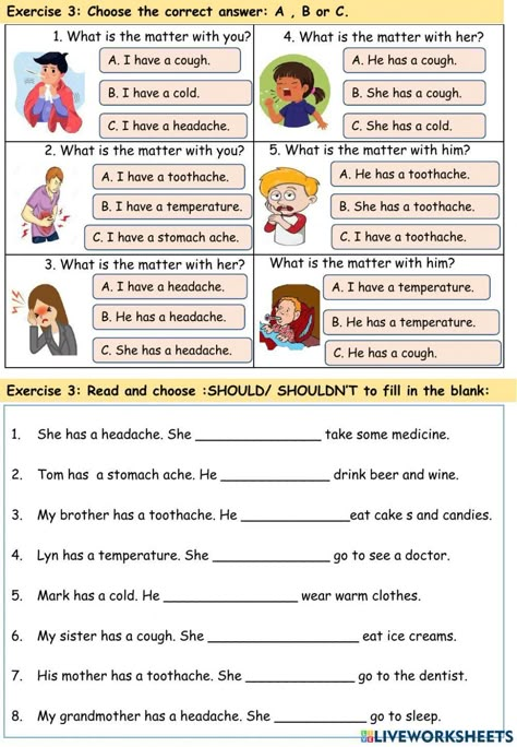 Health problems Vocabulary Games For Kids, Teach English To Kids, Kindergarten Phonics Worksheets, English Worksheets For Kindergarten, English Teaching Resources, Health Activities, English Grammar Worksheets, Phonics Words, Phonics Kindergarten