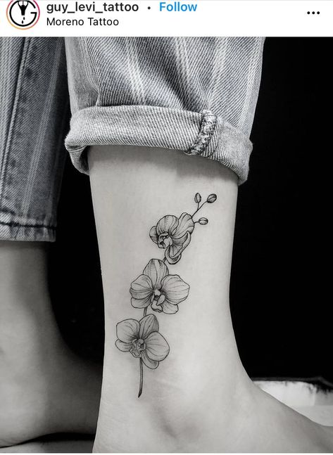 Orchid Flower Tattoos, Jasmine Tattoo, Cute Ankle Tattoos, Flower Tattoo Ideas, Orchid Tattoo, Mommy Tattoos, Vine Tattoos, Flower Tattoo Sleeve, Small Hand Tattoos