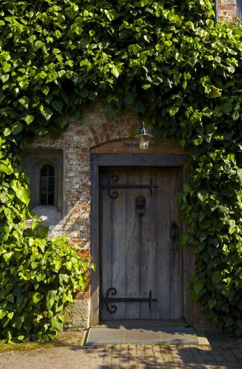 The wooden entrance door in the Courtyard at Baddesley Clinton, Warwickshire Iron Gates Entrance, Wooden Entrance Door, Secret Garden Door, Wooden Entrance, Amazing Gates, Wooden Door Entrance, Hydrangea Petiolaris, Castle Doors, Loose Watercolor Flowers