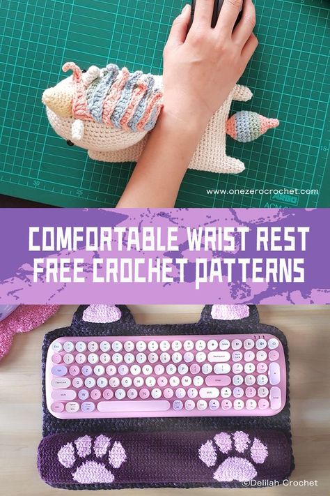 #freecrochetpatterns Both of these Crochet Wrist Rest patterns are not only functional, but also add a touch of personality to your workspace Crochet Wrist Rest Pattern Free, Crochet Keyboard Wrist Rest, Crochet Wrist Rest Cushion, Crochet Patterns To Sell Craft Fairs, Crochet Mouse Pad, Crochet Monitor Cover, Crochet Office Accessories, Crochet Wrist Rest, Crochet Desk Accessories