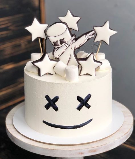 Birthday Cake 10 Boy, Marshmallow Fortnite Cake, Marshmello Fondant, 12th Birthday Cake Boy, Cake Ideas For 11 Year Boy, Marshmello Birthday Cakes, Smores Birthday Cake, Cake Fortnite Birthday, Fortnite Marshmello Cake