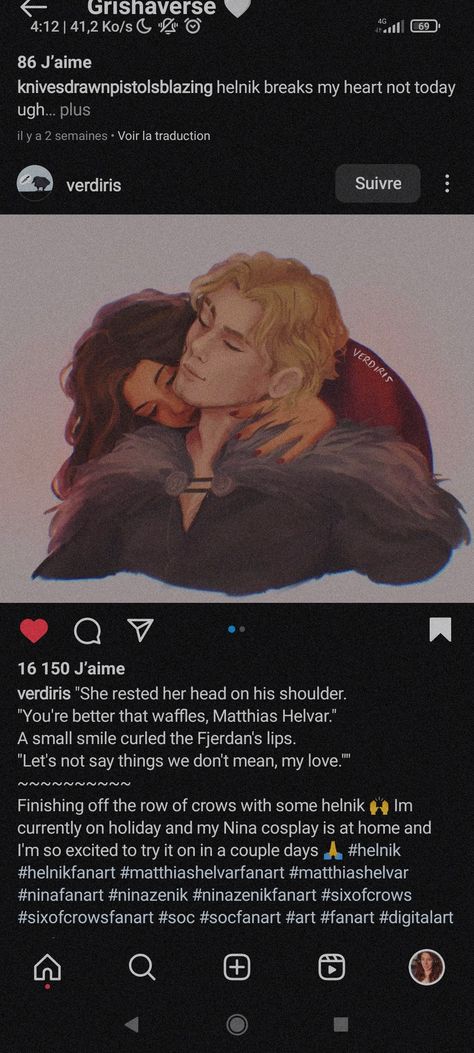 #sixofcrows #crookedkingdom #ninazenik #matthiashelvar #helnik #grishaverse #kazbrekker Mathias Helvar Fanart, Helnik Fanart, Nina Matthias, Kazzle Dazzle, Matthias Helvar, Nina Zenik, Single Book, Crows Shadow And Bone, Grisha Verse