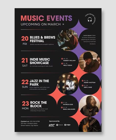 Event Poster Design Layout, Schedule Design Layout, Events Calendar Design, Event Schedule Design, Event Poster Inspiration, Calendar Design Layout, Event Poster Design Inspiration, Event Agenda, Agenda Design