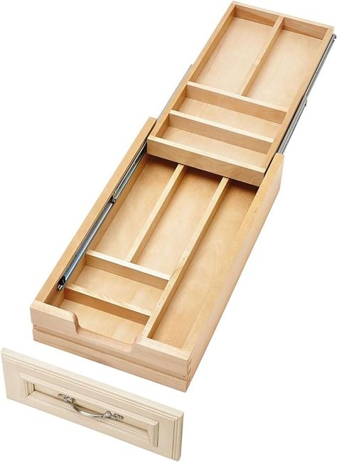 Amazon.com: Rev-A-Shelf 12 Inch Wide 2 Tiered Kitchen Utensil & Cutlery Pullout Drawer Tray Organizer, 15" W Soft Close : Home & Kitchen Kitchen Drawer Inserts, Cutlery Drawer Insert, Cutlery Drawer Organization, Face Frame Cabinets, Wood Cutlery, Bathroom Sink Design, Silverware Organization, Cutlery Drawer, Drawer System