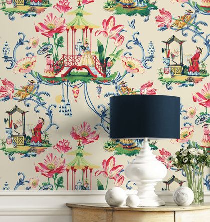 Harrison Howard Wallpaper, Colorful Chinoiserie, Harrison Howard, Wall Style, Fabric Wall Decor, Toile Wallpaper, Drops Patterns, Chinoiserie Wallpaper, Chinoiserie Chic