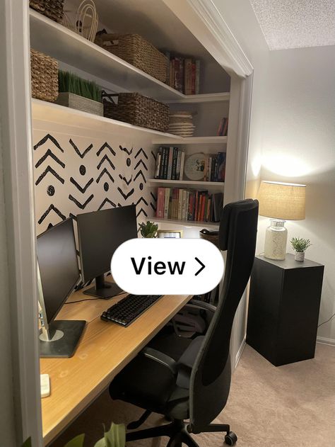 Lemon8 · Converted This Closet Into A… · @Ashleighbelle Wfh Office Closet, Desk Hidden In Wardrobe, Desk Closet Combo Home Office, Built In Closet Desk Work Stations, Cupboard Desk Ideas, Turn Small Closet Into Office, In Closet Desk Ideas, Desks In A Closet, Closet Made Into Office